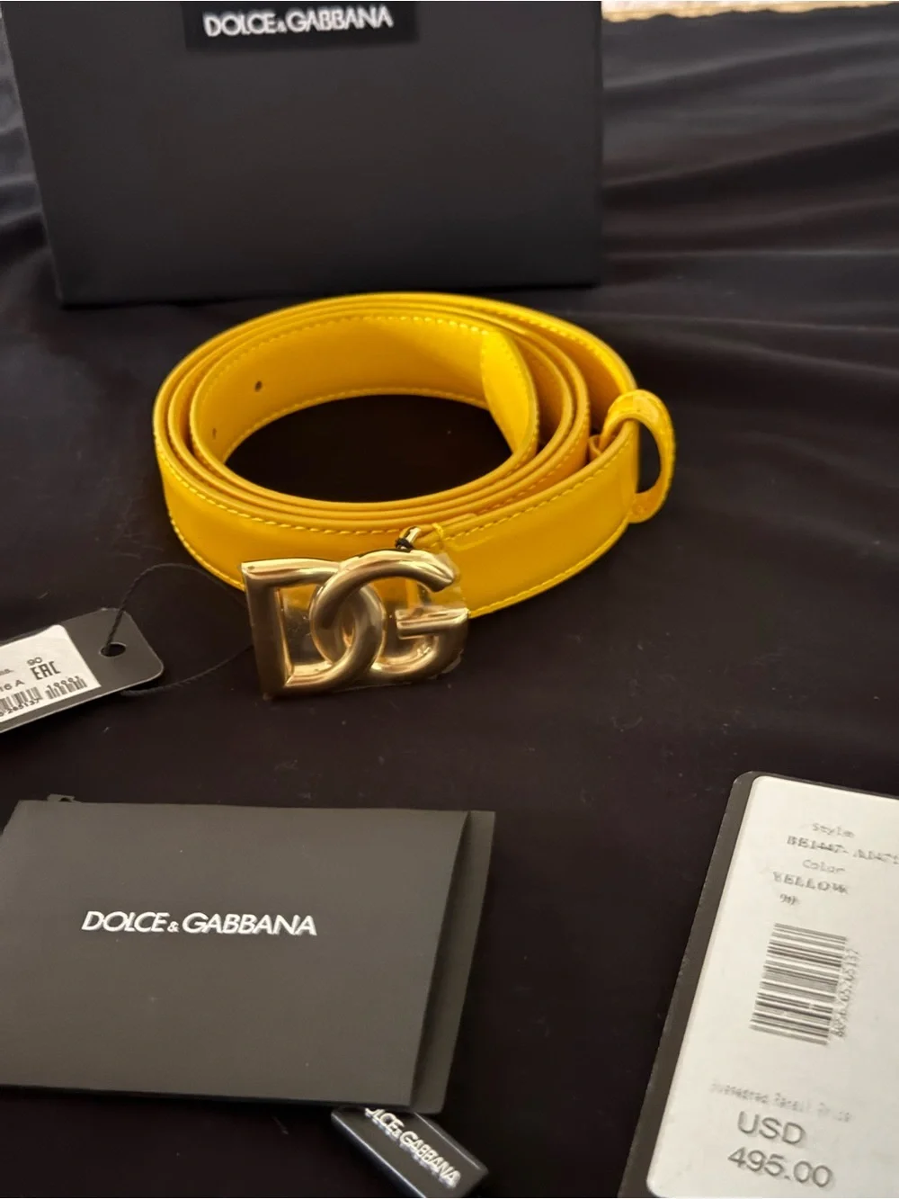 Dolce & Gabbana DG Patent Calf Leather Logo Belt Yellow Sun 90CM Made in Italy